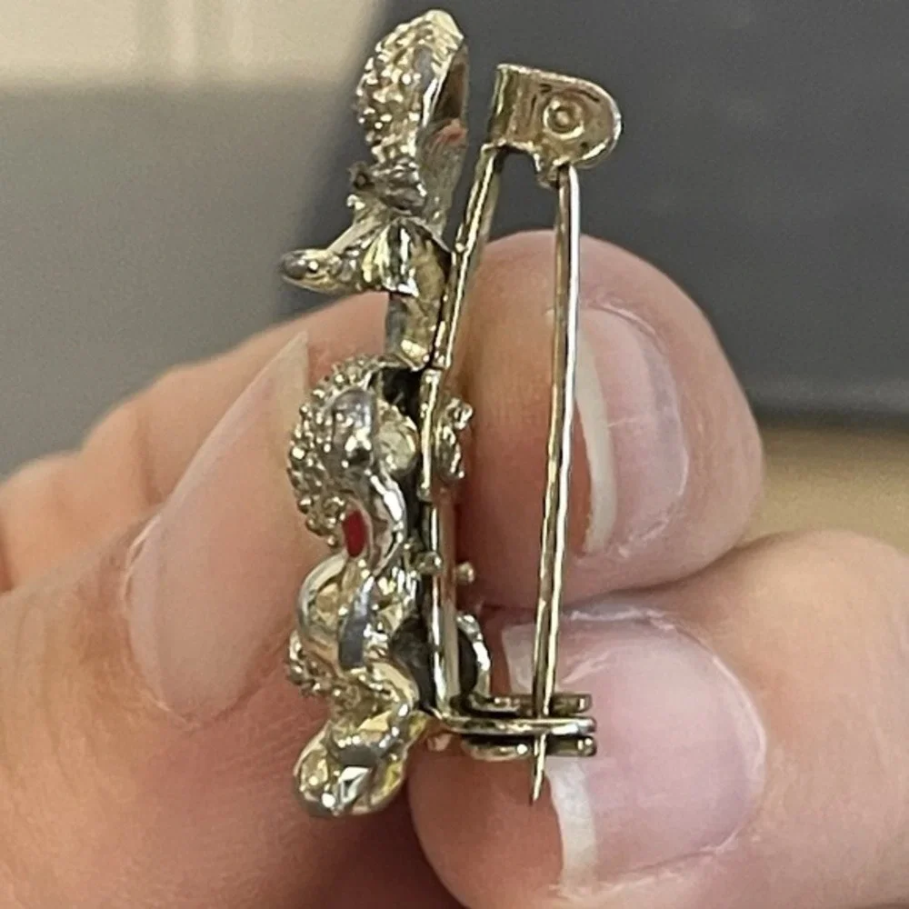 Vintage FRENCH POODLE PIN BROOCH W/ RED ENAMEL‎ 1 1/4